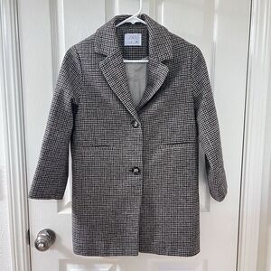 Zara Girls Two Tone Wool Blend Plaid Tweed Coat Brown Black Size 10